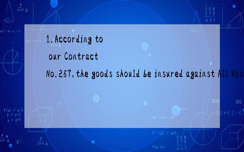 1.According to our Contract No.257,the goods should be insured against All Risks.2.As to the mode of payment,we are willing to open L/Cs during the first six months.3.We do not know why the prices of all the raw materials in countries are advancing r
